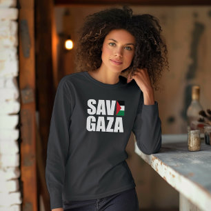 SPARA GAZA svart långärmad för muslimsk kvinna T Shirt