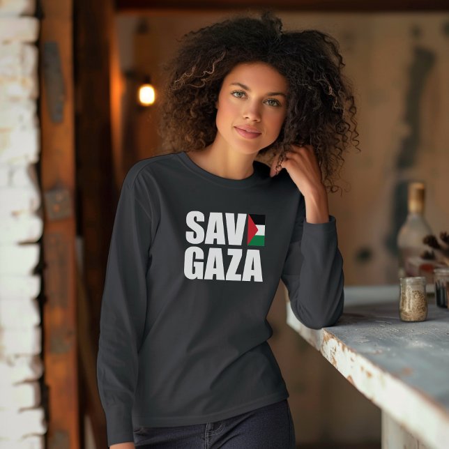 SPARA GAZA svart långärmad för muslimsk kvinna T Shirt (Skapare uppladdad)