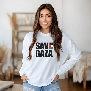 SPARA GAZA vit t-shirt-långärmad för kvinna T Shirt