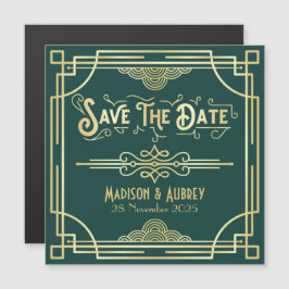 Spara Grönten Date Art Deco Gatsby Glamor Guld Magnetisk Inbjudningskort
