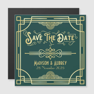 Spara Grönten Date Art Deco Gatsby Glamor Guld Magnetisk Inbjudningskort