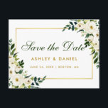 Spara Grönten Datumvattenfärg Blommigt Vit Guld Meddelande Vykort<br><div class="desc">Grönten Vit Blommigt Vit Spara vykortet för datum</div>