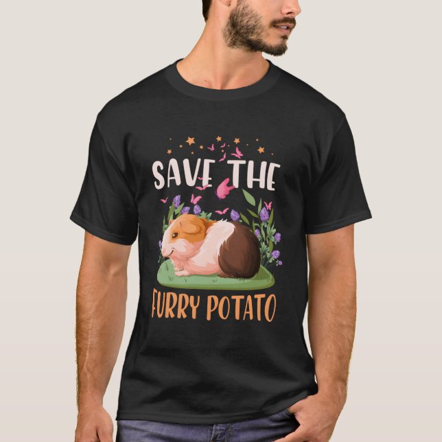 Spara Hårig Potato Wheek Cavy Älskare Guinea Gris T Shirt (Framsida)