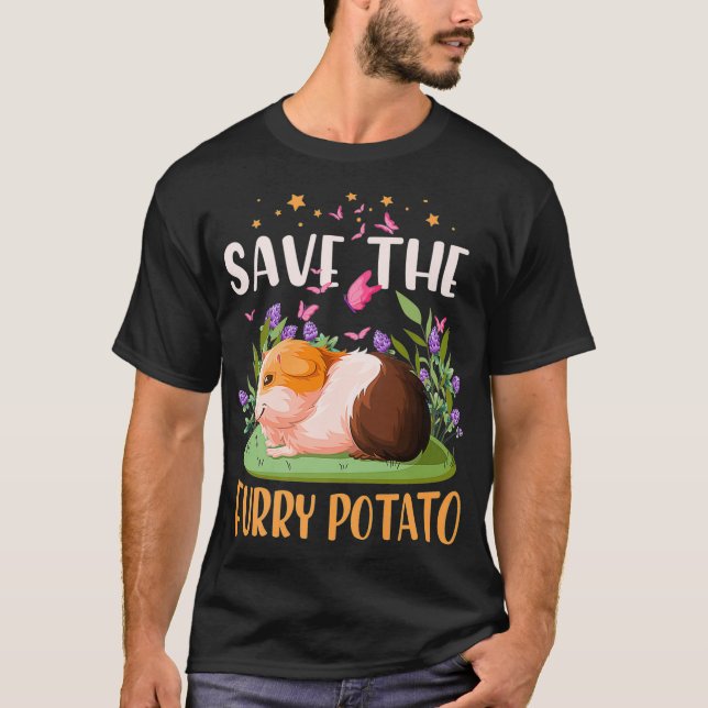 Spara Hårig Potato Wheek Cavy Älskare Guinea Gris T Shirt (Framsida)