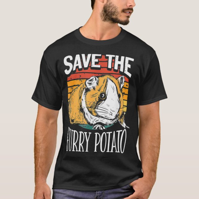Spara Håriget Potato Funny Guinea Gris _2 T Shirt (Framsida)