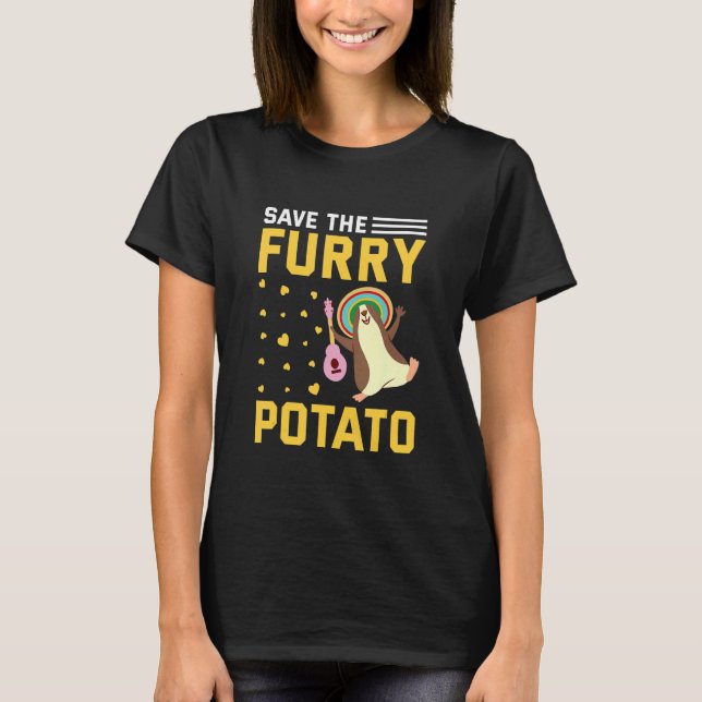 Spara Håriget Potato Funny Guinea Gris T Shirt (Framsida)