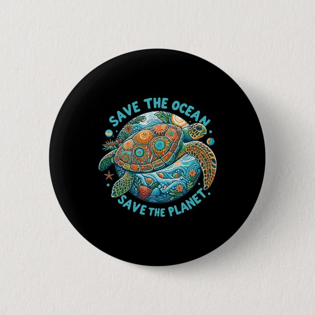 Spara Havets Räddat planetet Cute Sea Turtle Knapp (Framsida)