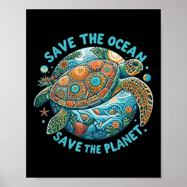 Spara Havets Räddat planetet Cute Sea Turtle Poster (Framsidan)