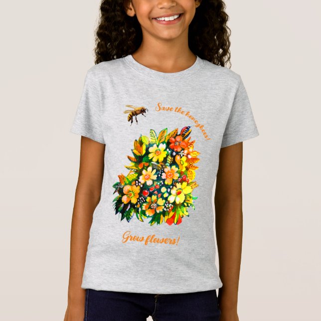 Spara honungsbin, blommor t shirt (Framsida)