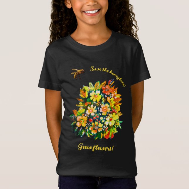 Spara honungsbin, blommor t shirt (Framsida)