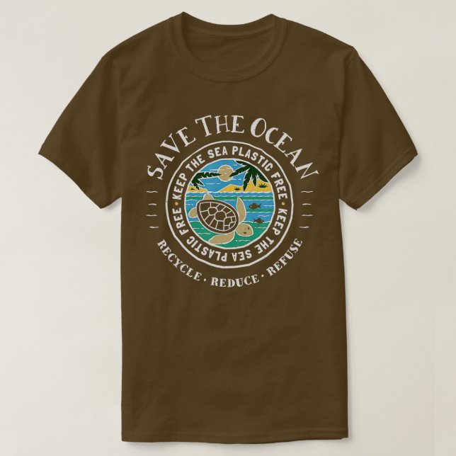 Spara i Oceanen Behålla Sea Plastic Free urtle T Shirt (Design framsida)