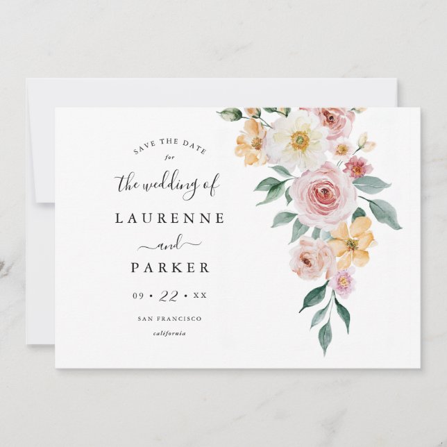 Spara inbjudan till Soft Blooms-fotokort för datum (Framsida)