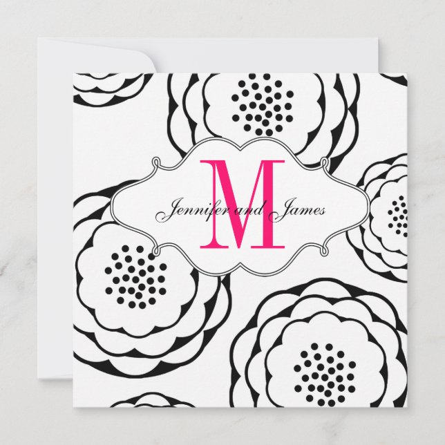 Spara inbjudan till svartvit Rosa-bröllop (Framsida)