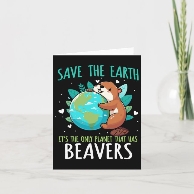 Spara Jorden Bäver Design - Rolig Earth Day Ani Kort (Framsida)