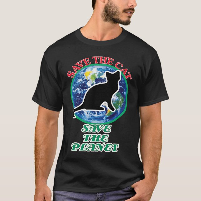 Spara Katten Räddat planeten T Shirt (Framsida)