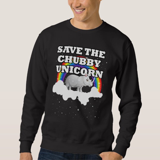 Spara Knubbiget Cute Unicorn Rainbow Rhino Idea Lång Ärmad Tröja (Framsida)
