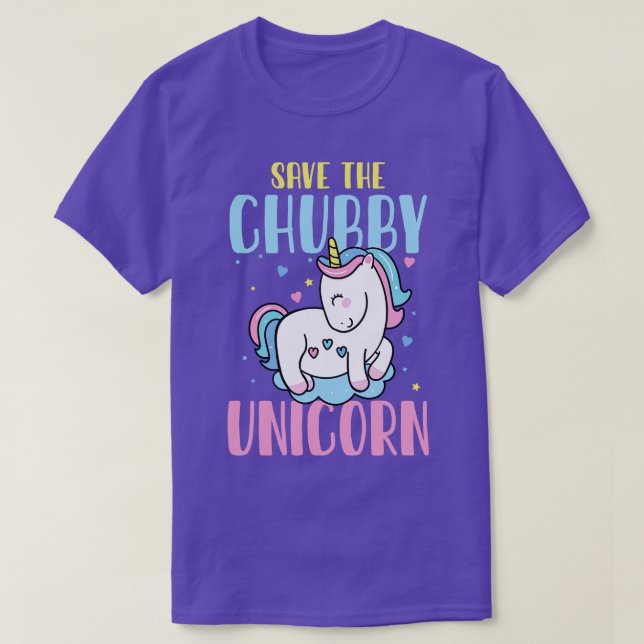 Spara Knubbiget Unicorn-regnbågsgåva T Shirt (Design framsida)