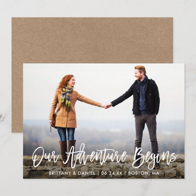 Spara kraftkortet Date Äventyr med penselskript Inbjudningar (Fram/baksida)