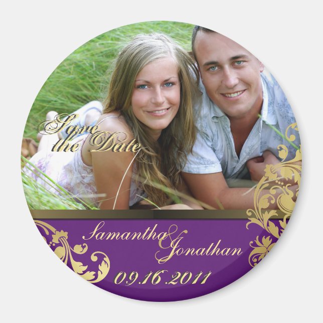 Spara Lila & Guld Shimmer Blommigt Magnet (Framsidan)