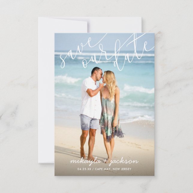 Spara: Meddelande om vårt datum för vitskript Bröl Inbjudningar (Framsida)