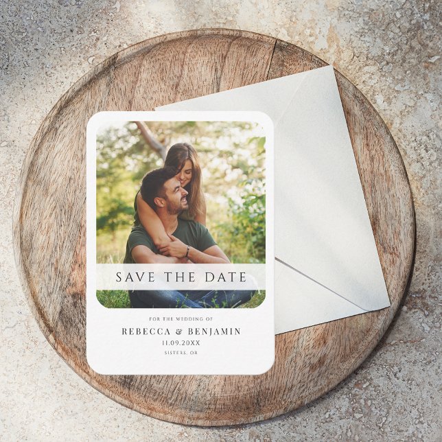 Spara meddelandet om fotot Bröllop Anteckningskort (Modern Photo Wedding Save the Date Announcement Notecard)