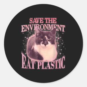 Spara Miljön Ät Fånig i plastbehållare Fu Runt Klistermärke
