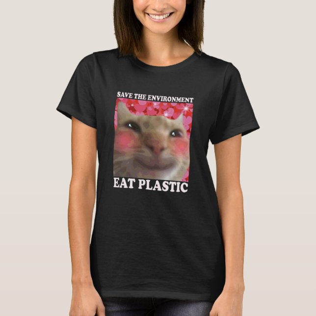 Spara Miljön Ät Plast Katt - Ät Plast T Shirt (Framsida)