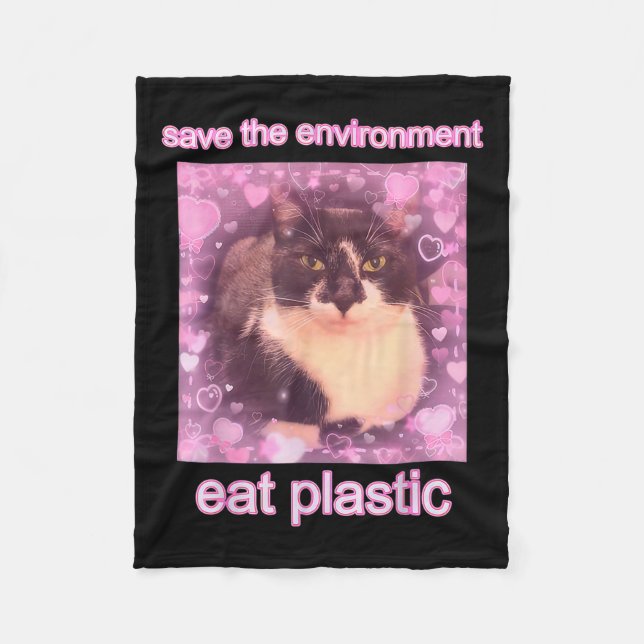 Spara Miljön Ät plastisk cute Cat me Fleecefilt (Framsidan)