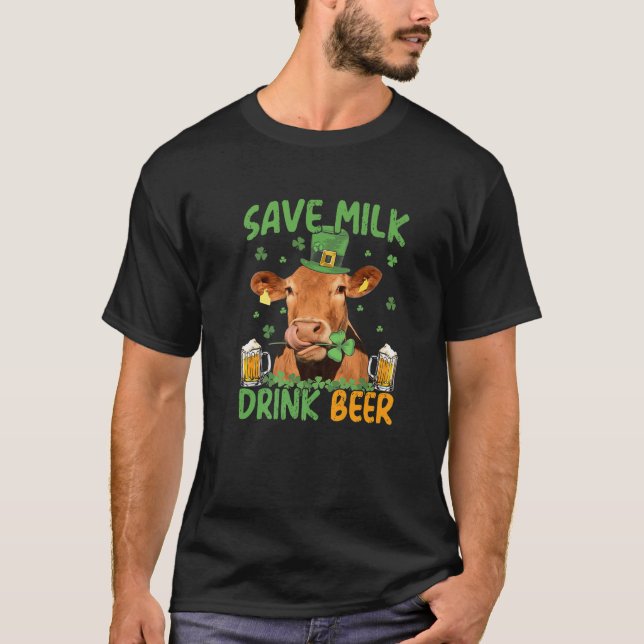 Spara Mjölk dryck öl - Kö med Beer Patrick dag T Shirt (Framsida)
