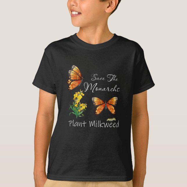 Spara Monarchs Plant Lite Milkweed Butterfly T Shirt (Framsida)