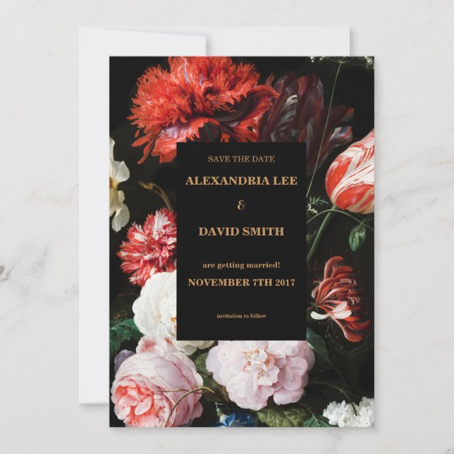 Spara Mörken Röd Blommigt för datumbröllopsinbjuda Spara Datumet (Framsida)