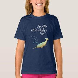 Spara Narwhalsen. Vattenfärg Calligraphykonst Tee Shirt