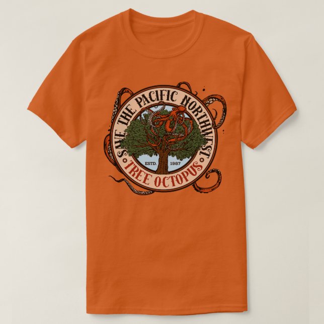 Spara Northwest Träd Octopus i Stilla havet T Shirt (Design framsida)