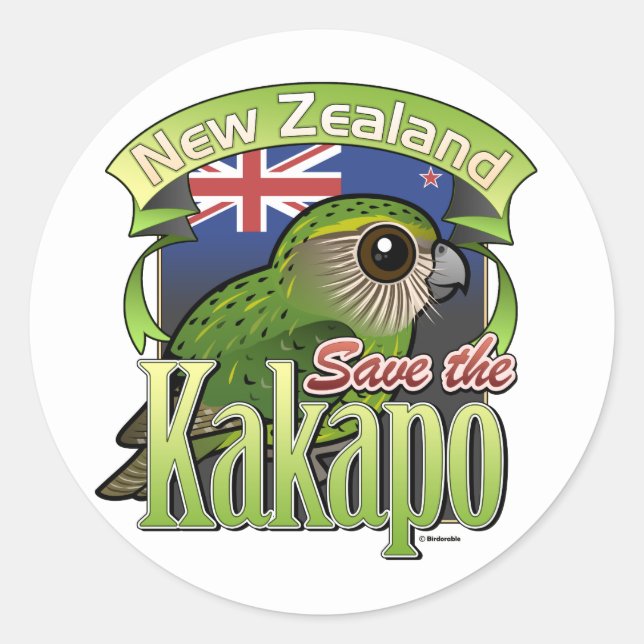 Spara Nya Zeelands Kakapo Runt Klistermärke (Framsida)