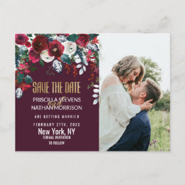 Spara om Burgundy Ivory Blommigt Arrangemanga Guld Vykort