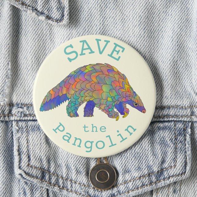 Spara Pangolin Colorful Animal Art Slogan Knapp (Save the pangolin colorful animal art slogan button rare scaly anteater endangered wildlife )
