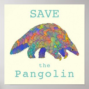 Spara Pangolin Starkt Hotad Djur Färggrön Poster
