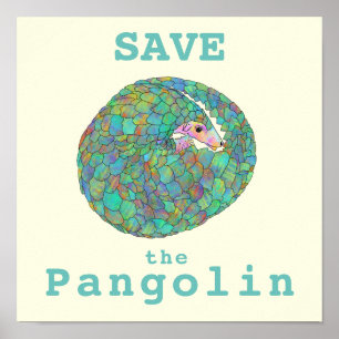 Spara Pangolin-utrotningshotad djurfärgad konst Poster