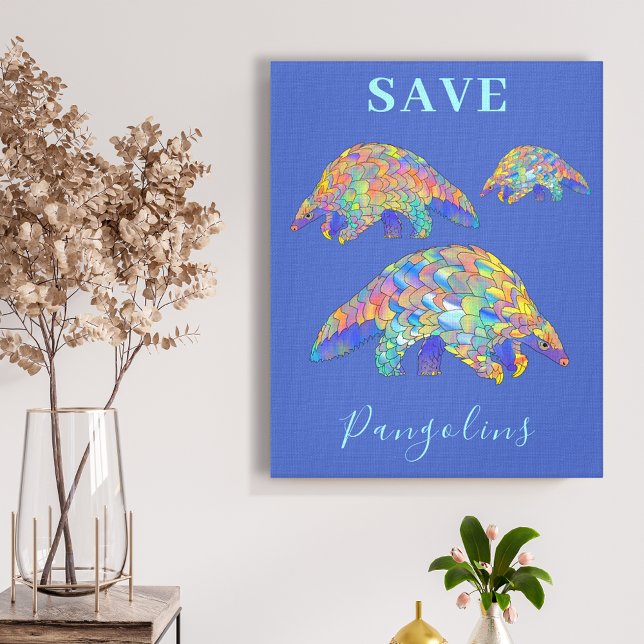 Spara Pangolins Colorful Animal Art Blue Canvastryck (Save pangolins colorful animal art blue canvas unique original artwork by artist Catherine Sweetman )