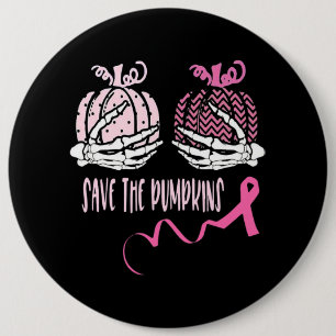 Spara Pumpkin Skeleton Hand Breast Cancer Medveten Knapp