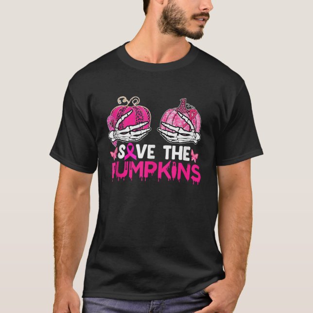 Spara Pumpkins Breast Cancer Awareness Hallowee T Shirt (Framsida)