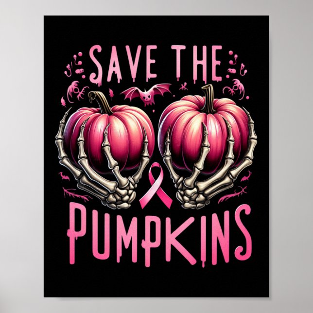 Spara Pumpkins Skeleton Halloween Breast Cancer Poster (Framsidan)