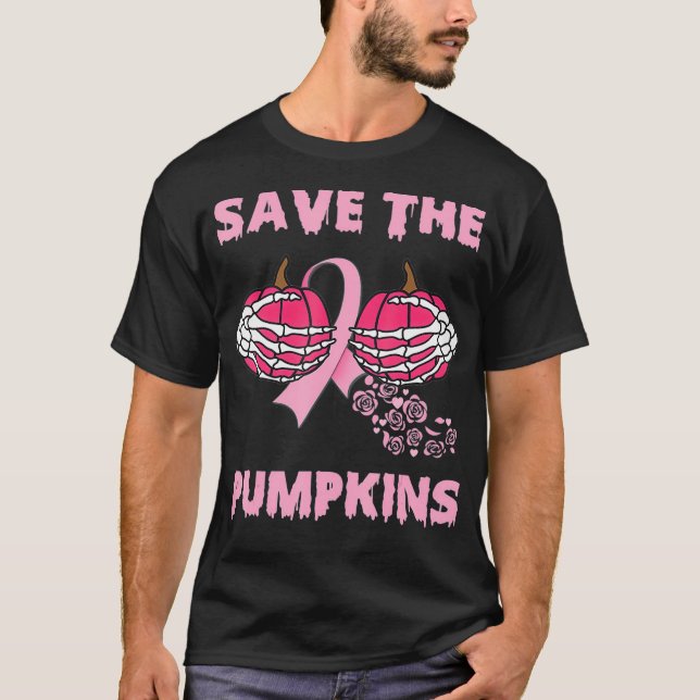 Spara Pumpkins Skeleton Hand Breast Cancer Rosa T Shirt (Framsida)
