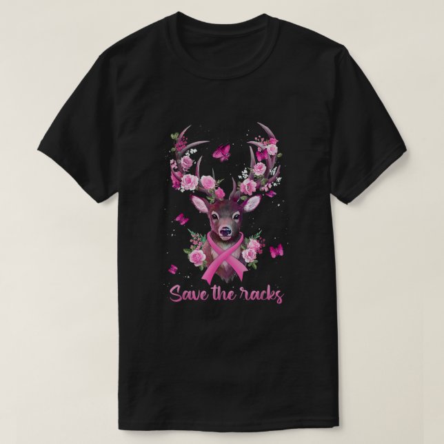 Spara Racks Hjort Antlers Breast Cancer Ribbon A T Shirt (Design framsida)