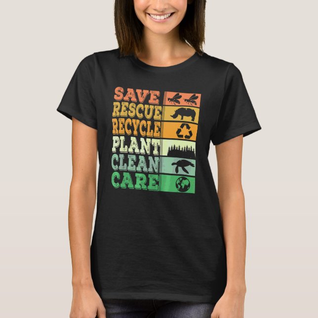 Spara Rädding Återvinna Plant Clean Care Retro Vin T Shirt (Framsida)
