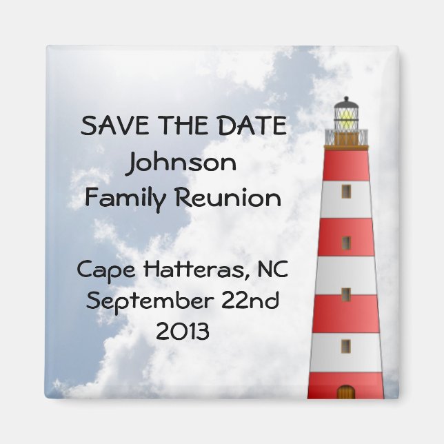 Spara Roligten Date Family Reunion Beach Lighthous Magnet (Framsidan)