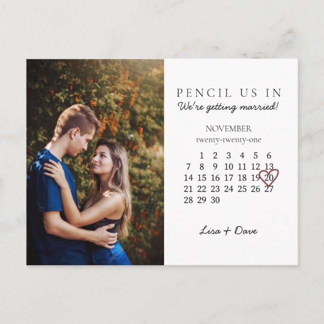 Spara Rosa Heart för datum nov 2021-månaderskalend Vykort (Framsida)