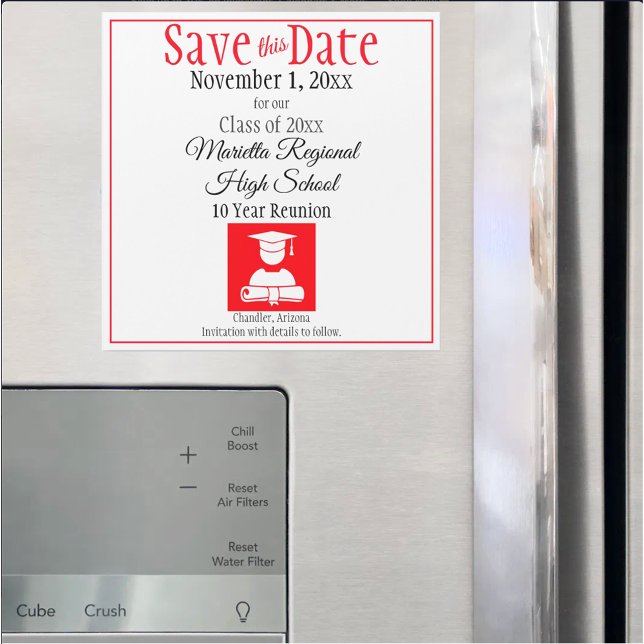 Spara rött svart tonerkassettstreck i datumklass (custom class reunion save the date magnet)