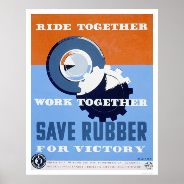 Spara Rubber Commute 1943 WPA Poster (Framsidan)