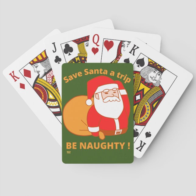 SPARA SANTA A RESA, BE NAUGHTY Lustigt jultomten Casinokort (Baksidan)